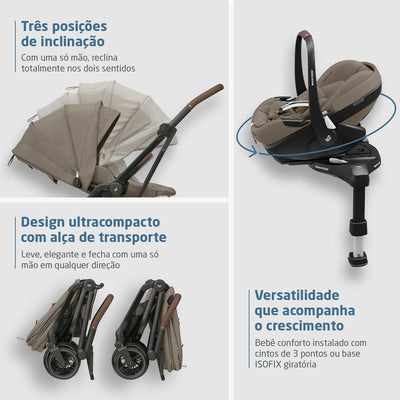 Carrinho de Bebê Travel System Maxi-Cosi Leona² com Pebble Pro 360 Twillic Truffle - Facilidade no dia a dia