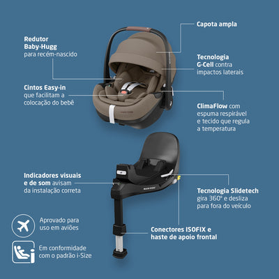 Carrinho de Bebê Travel System Maxi-Cosi Leona² com Pebble Pro 360 Twillic Truffle - Segurança e inovação no carro